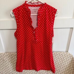Maggie Lane Women’s Polka Dot Ruffle Neck Sleeveless Top Blouse Golf Tank NWT